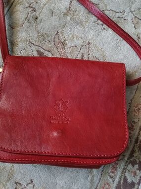 Vera Pelle Crimson Leather Flap Crossbody Bag